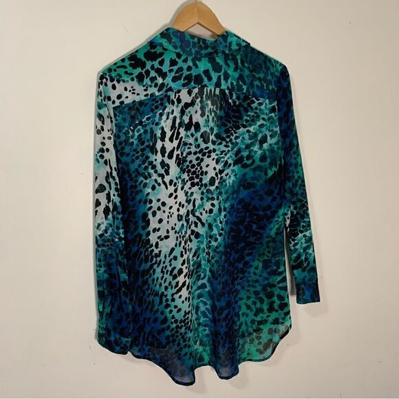 Chicos Long Sleeve Button Down Sheer Animal Print Blouse Size 1 8 10 Rhinestones - Picture 2 of 7
